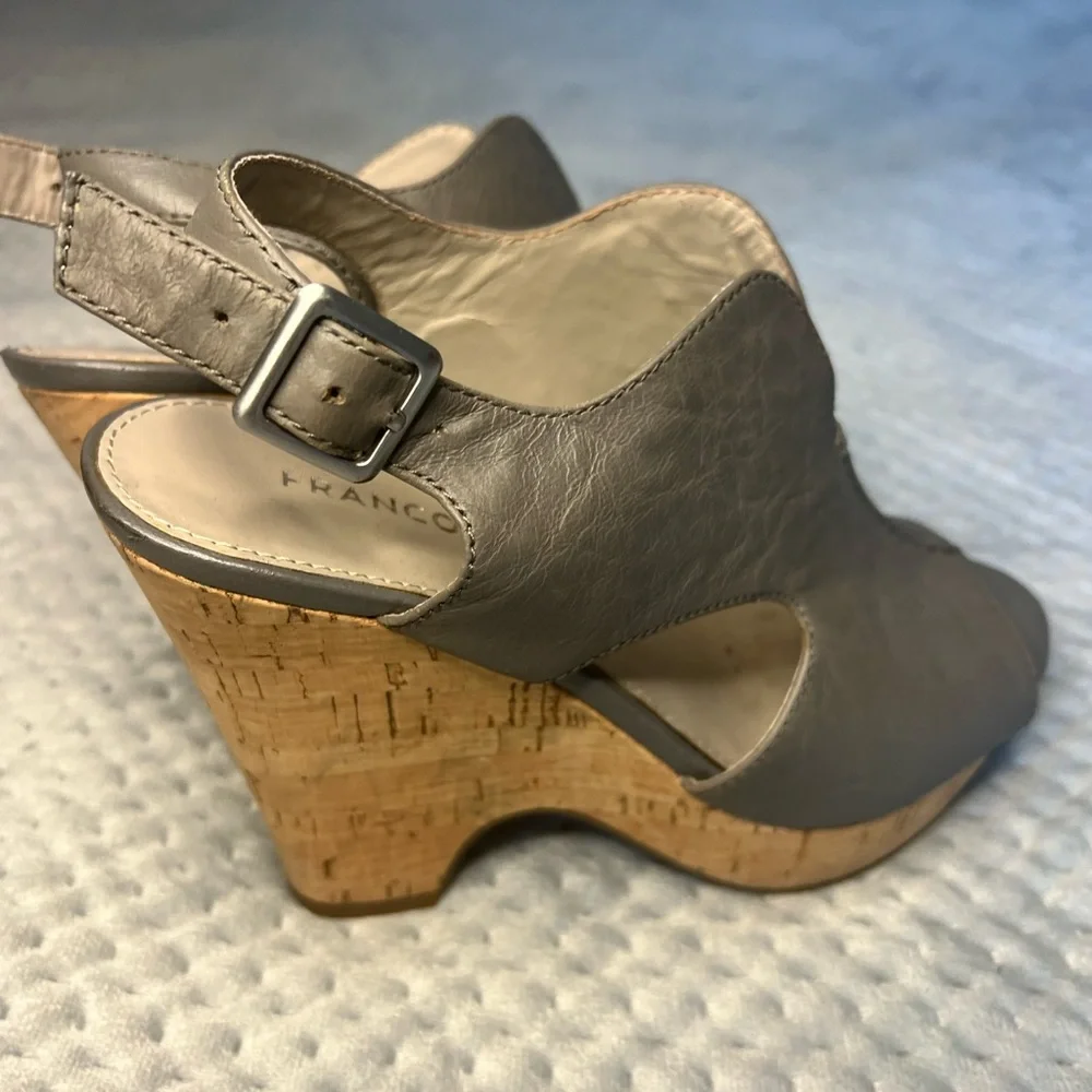 Franco Sarto Womens Leather Upper Gallard Platform 11 Cork Style Wedge Size 5.5M
